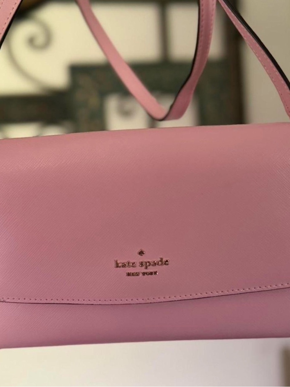 kate spade Pink Saffiano Flap Shoulder Bag with Gold Logo